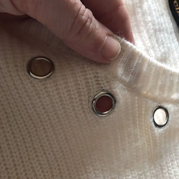 Renee C Long Line Sweater Dress EUC Lace And Eyelet Accent Medium Cream, Soft - Picture 7 of 9